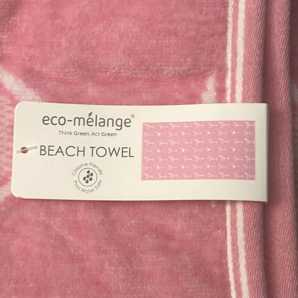 ECO-MELANGE BEACH TOWEL - Pink Martini Glass Patterned - Reversible